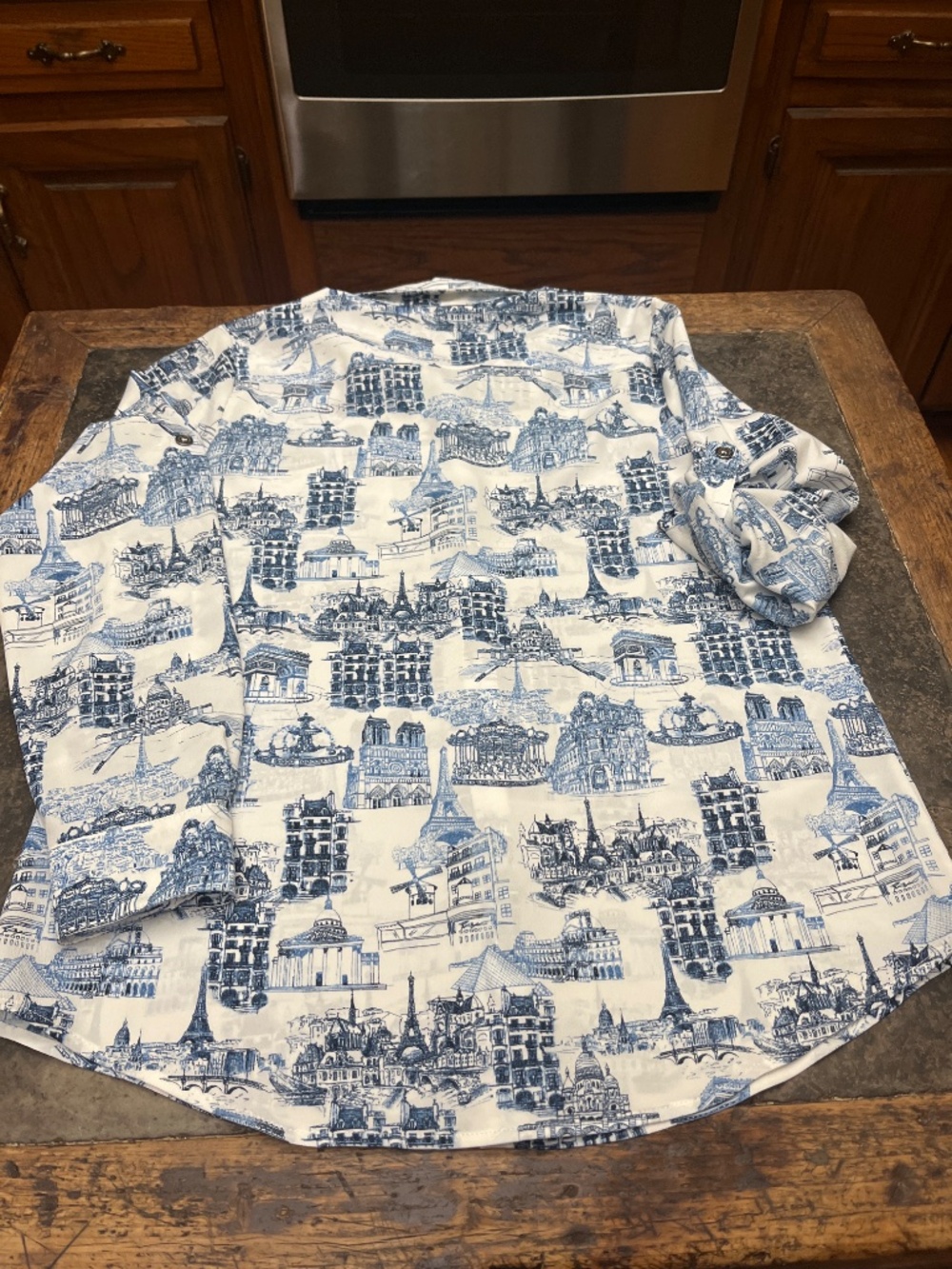 NWOT Karl Lagerfeld Blue/White Parisian City Scape Button Down Shirt. Sz.M. - Picture 13 of 14